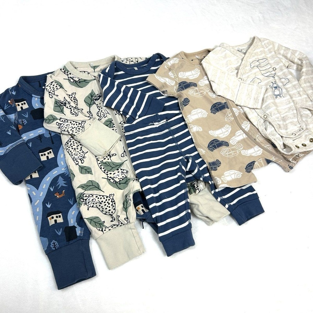 Polarn O. Pyret Baby Boys Bundle Organic Cotton One-pieces Bundle Sz 0-2 Months